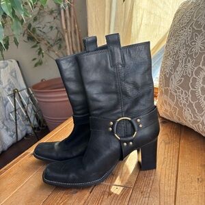 AEROSOLES Black Heeled Boots with Gold Accent